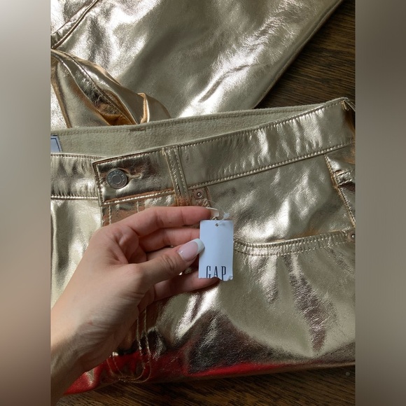 GAP High Rise Vegan Leather Metallic Champagne Gold Slim Jeans Women’s Size 31 - Picture 11 of 15